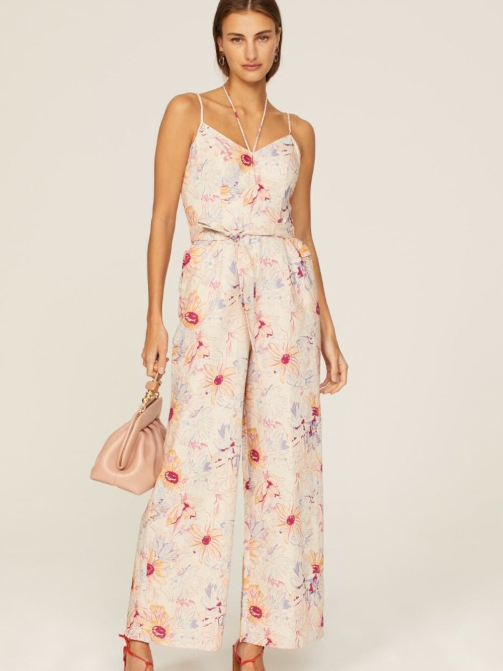 PAIGE Akari Cream Floral Linen Jumpsuit 00
